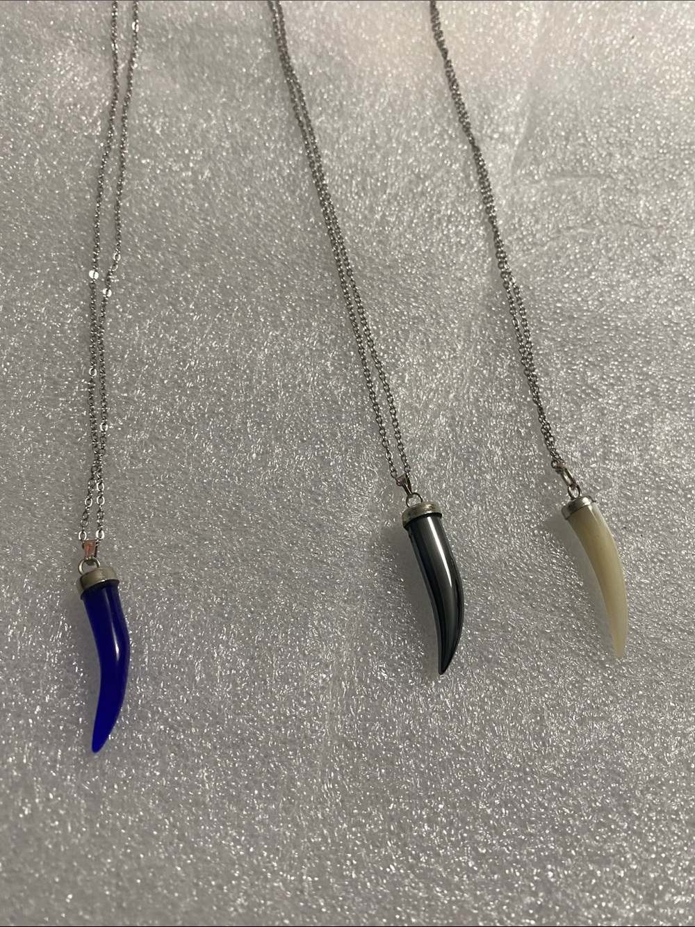 Silver Horn Pendant Necklace — Blue, Black, Cream gemstones unisex